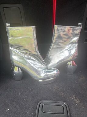 Metallic Silver Women's Platform Ankle Boots
